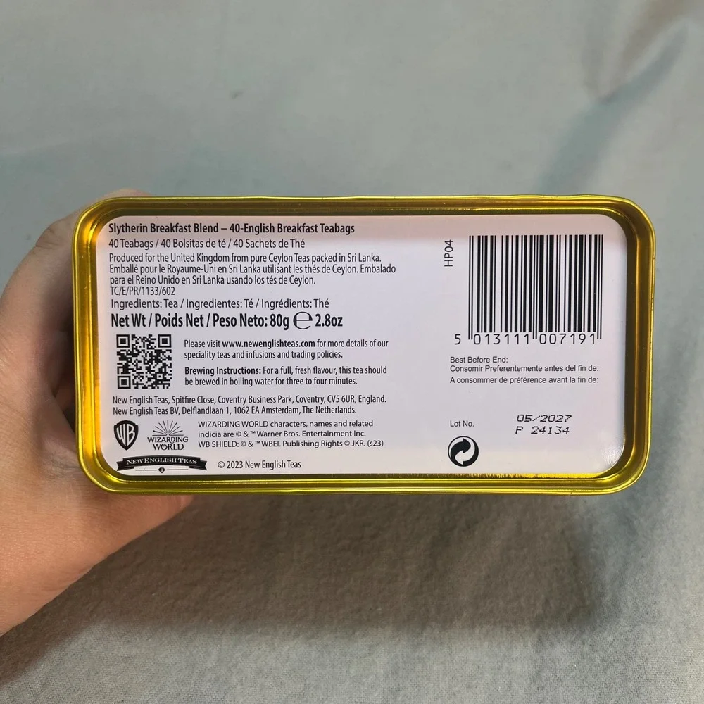 Harry Potter Slytherin Breakfast Blend Tin 40 Teabags New English‎ Teas Sealed